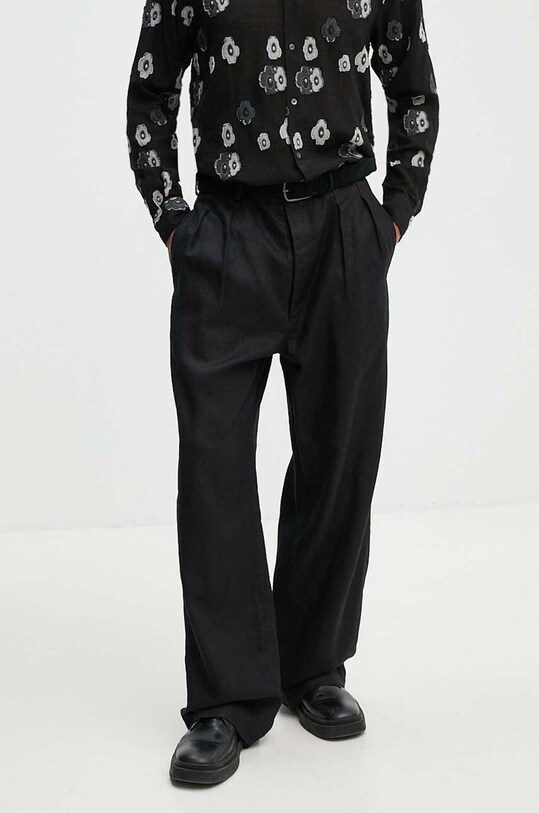 Sunflower pantaloni din in drept negru 4148.SFR