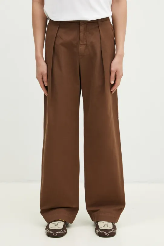 Wood Wood spodnie bawełniane Fraser Pleated Chinos gładkie brązowy 12435001.5181