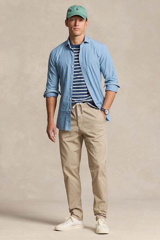 Pamučne hlače Polo Ralph Lauren pletivo bež 710944490