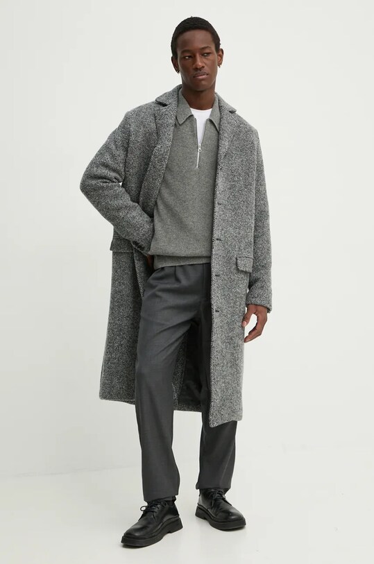 Samsoe Samsoe pantaloni de lana SABERTIL M24300073 gri AW24
