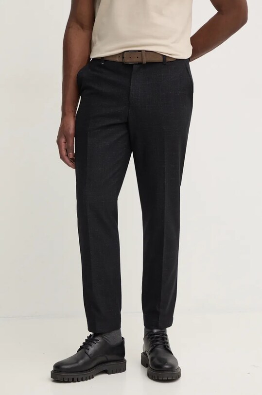 Вовняні штани BOSS вовна чорний 50527984