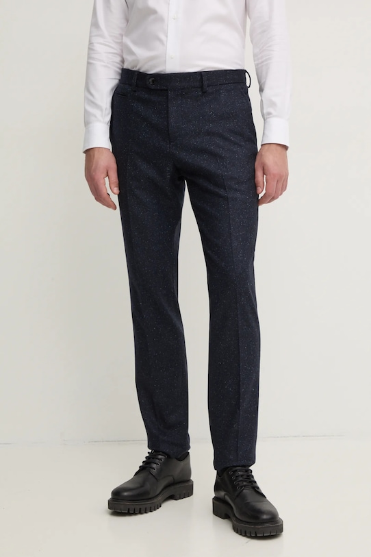 Vunene hlače BOSS melanž mornarsko plava 50528074