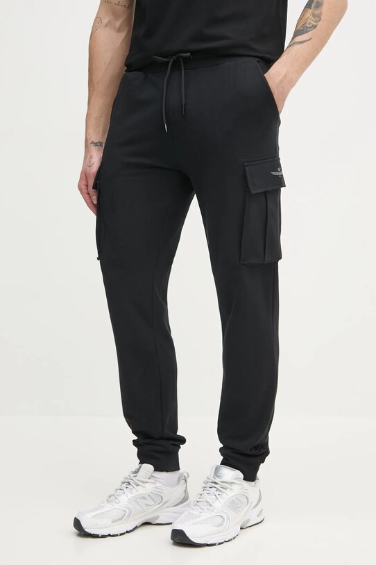Aeronautica Militare pantaloni de trening tricotaj negru PF860F459