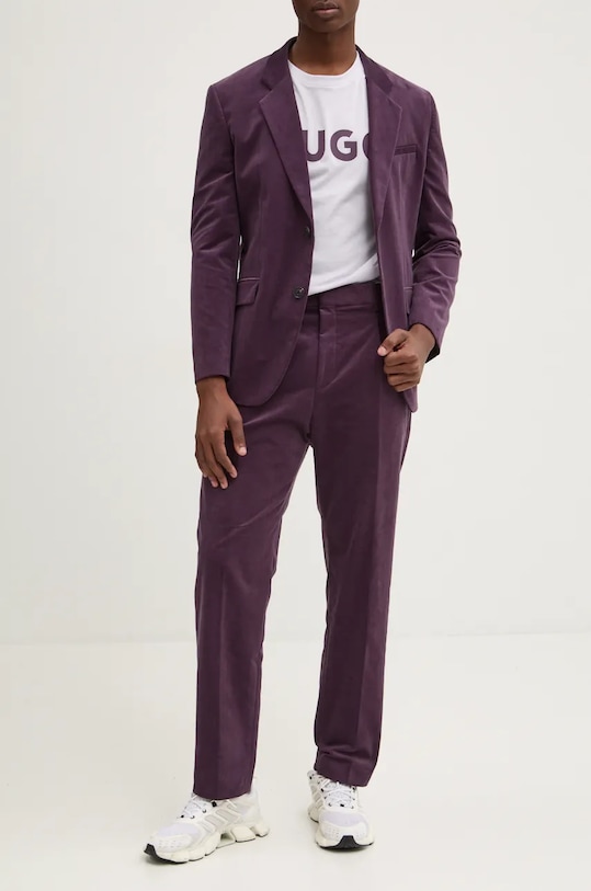 HUGO spodnie z elastanem fioletowy 50528591