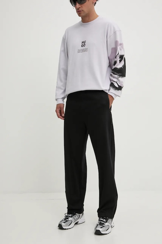 Bavlněné tepláky HUGO pletenina černá 50521796