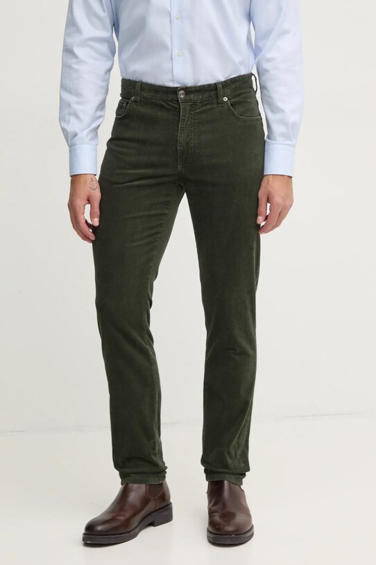Menčestrové nohavice Tommy Hilfiger s elastanom zelená MW0MW36696