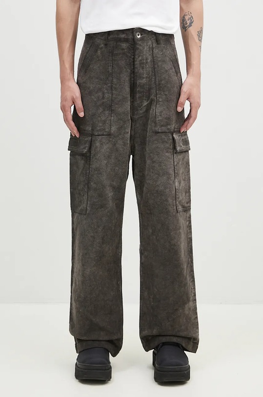 Rick Owens spodnie bawełniane Cargo Trousers gładkie szary DU02D2354.MO