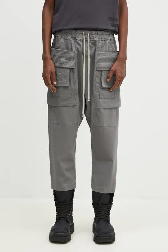 Хлопковые брюки Rick Owens Creatch Cargo Cropped Drawstring гладкий серый DU02D2371.TW