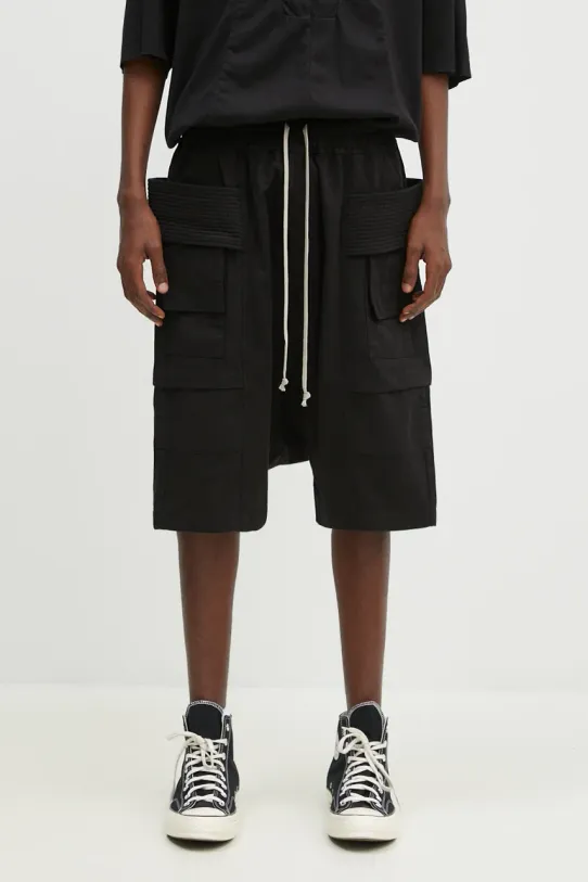 Rick Owens cotton shorts Creatch Cargo Pods plain black DU02D2382.TW