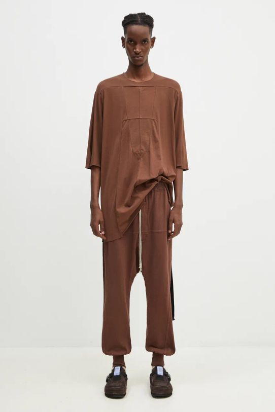 Rick Owens pantaloni della tuta di cotone Prisoner Drawstring DU02D2395.RIG marrone