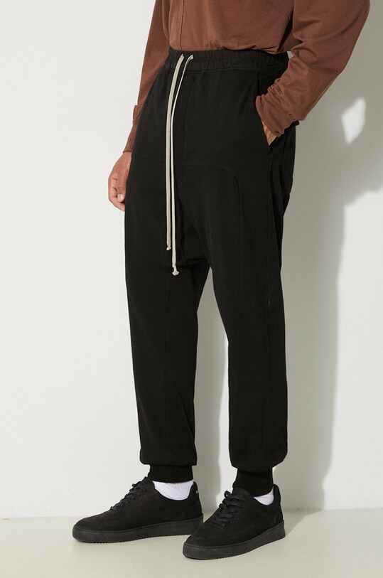 Rick Owens pantaloni de trening din bumbac Prisoner Drawstring negru DU02D2395.RIG