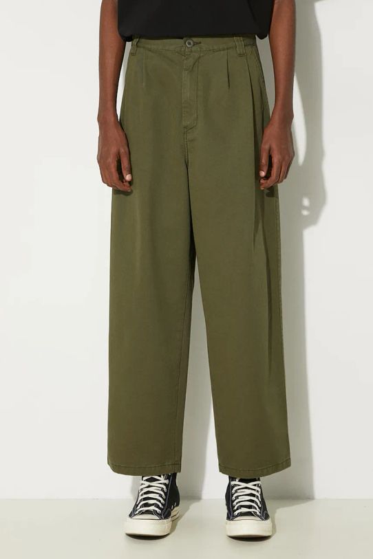 Хлопковые брюки Carhartt WIP Merrick Pant гладкий зелёный I033759.66606