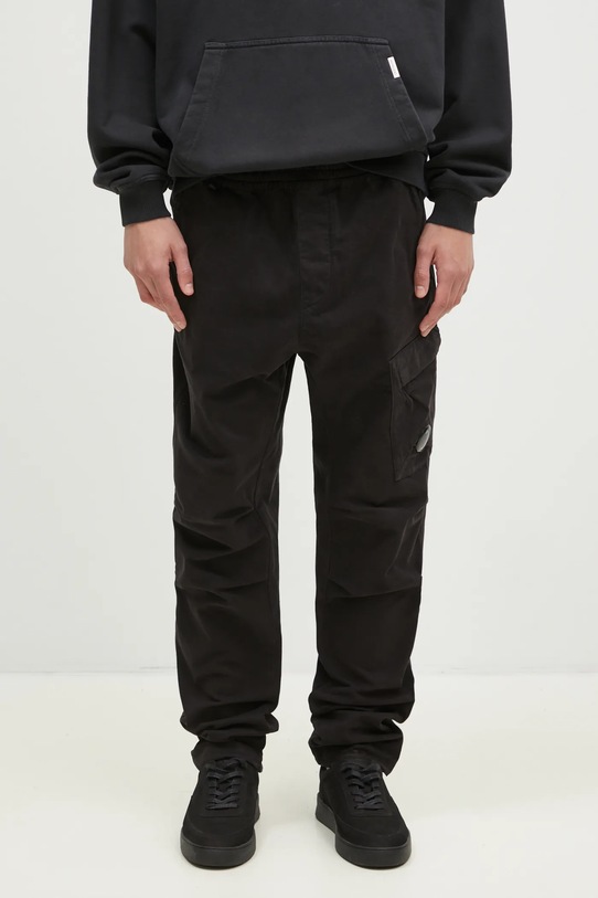 C.P. Company trousers Stretch Sateen Ergonomic Lens Single Cargo Pants with elastane black 17CMPA180A005529G