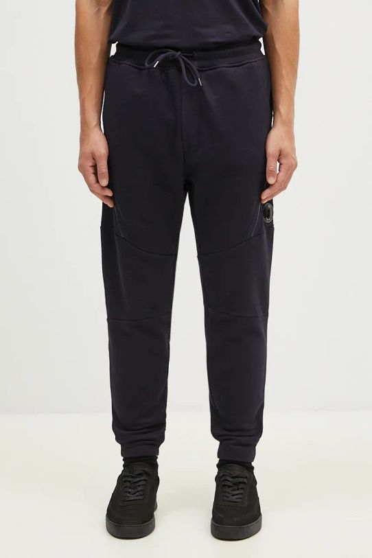 C.P. Company pantaloni de trening din bumbac Diagonal Raised Fleece Lens Sweatpants uni bleumarin 17CMSP084A005086W