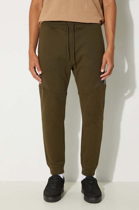 Βαμβακερό παντελόνι C.P. Company Diagonal Raised Fleece Lens Sweatpants βαμβάκι πράσινο 17CMSP084A005086W