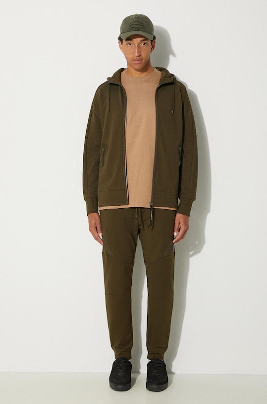 Βαμβακερό παντελόνι C.P. Company Diagonal Raised Fleece Lens Sweatpants 17CMSP084A005086W πράσινο AW24