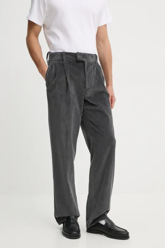 Manšestrové kalhoty Drôle de Monsieur Le Pantalon Golfeur Corduroy látka šedá E.BP165.CO156.DGR