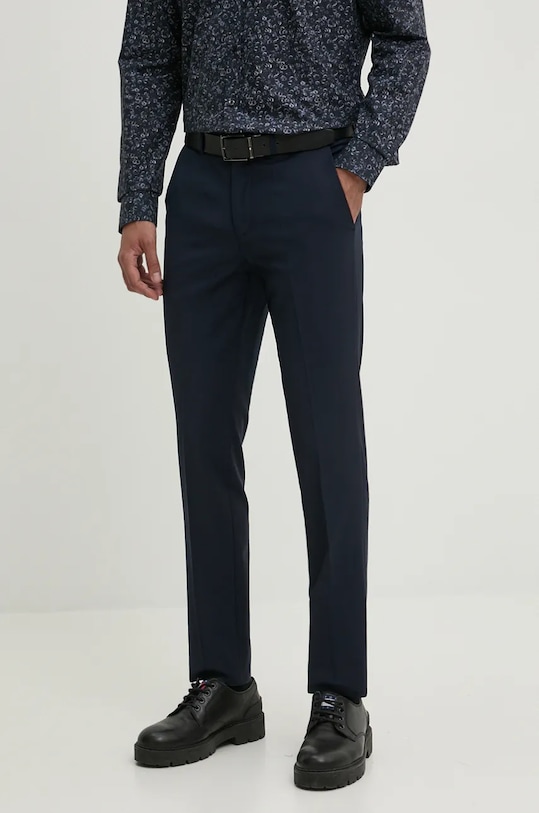 Vlnené nohavice HUGO chinos tmavomodrá 50446520