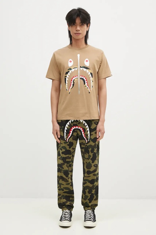 A Bathing Ape pantaloni de trening din bumbac 1ST CAMO SHARK 1K80152008 verde