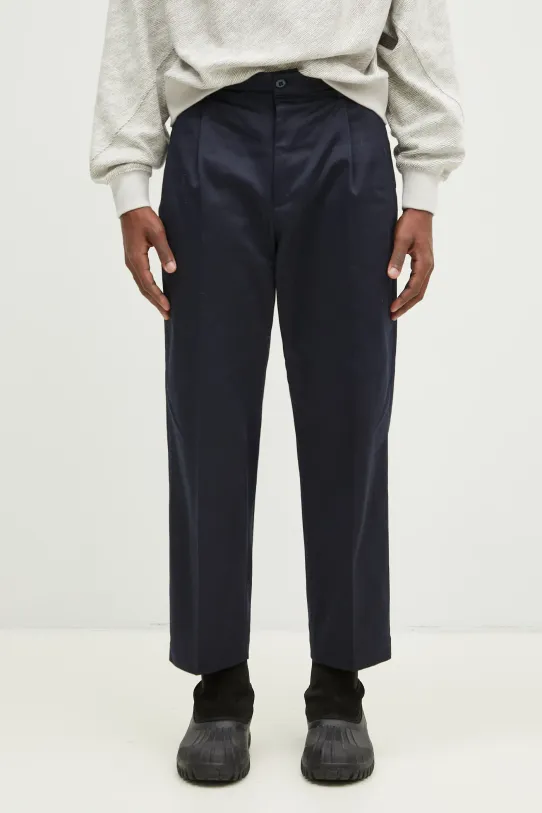 Wacko Maria spodnie bawełniane Double Pleated Chino Trousers tkanina granatowy 24FW.WMP.PT02