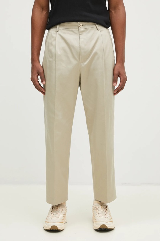 Pamučne hlače Wacko Maria Double Pleated Chino Trousers ravni bež 24FW.WMP.PT02