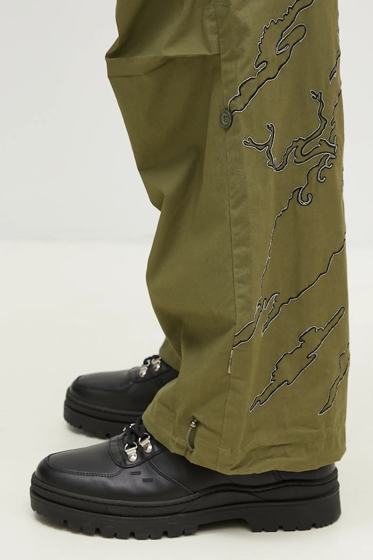 Maharishi pantaloni de bumbac Bonsai Landscape Loose Snopants verde 5346.OLIVE