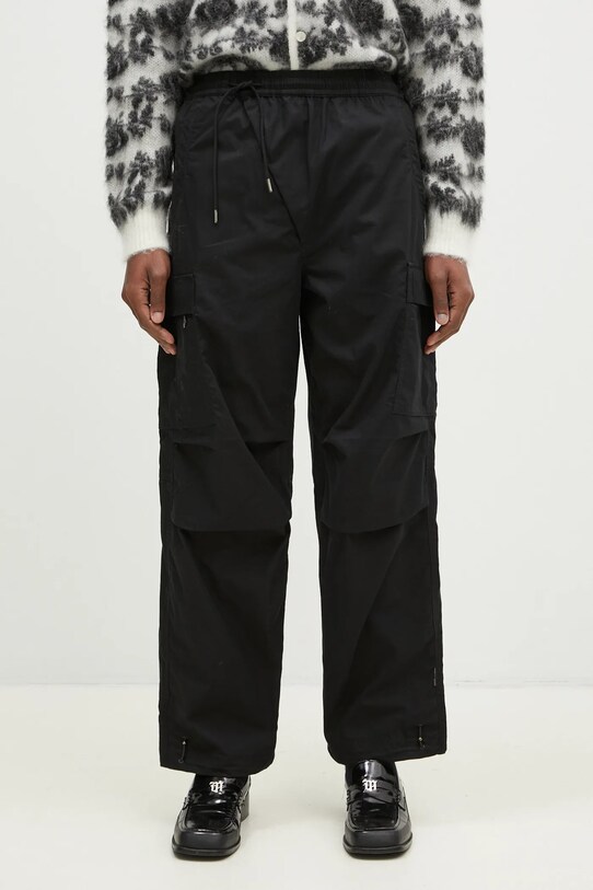 Maharishi pantaloni de bumbac Asym Cargo Track Pants drept negru 5307.BLACK