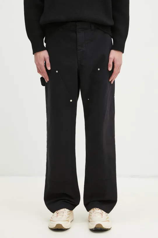 Παντελόνι Wood Wood Fed Herringbone Workwear Pants με ελαστάν μαύρο 30250468