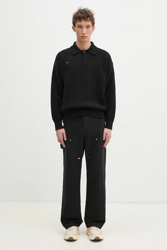 Παντελόνι Wood Wood Fed Herringbone Workwear Pants 30250468 μαύρο