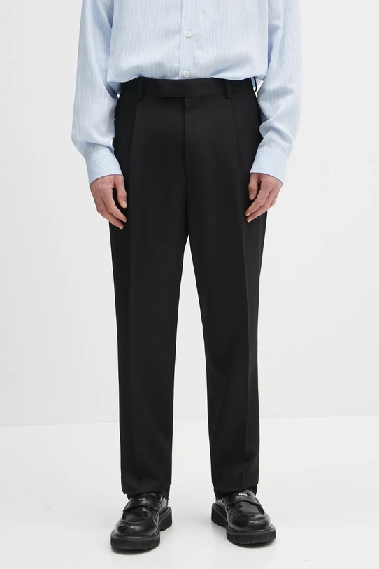 Vlnené nohavice Wacko Maria Pleated jednoduchý čierna 24FW.WMP.TR02