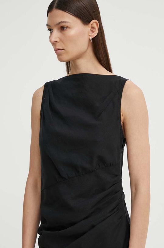 Φόρεμα από λινό μείγμα Samsoe Samsoe SAHIRA μαύρο F24200095