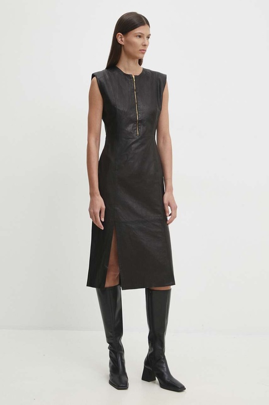 Bruuns Bazaar rochie de piele SoftBBAgathea leather dress BBW4183 negru AW24