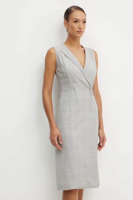 Μάλλινο φόρεμα BOSS εμπριμέ γκρί 50518425