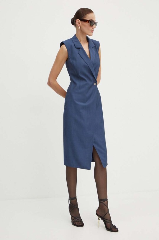 BOSS rochie din lana midi albastru 50522612
