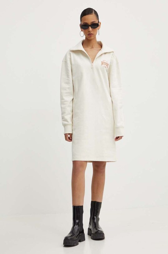 Бавовняна сукня HUGO 50517130 бежевий AW24