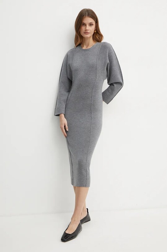 Pinko rochie din lana midi gri 103944.A221