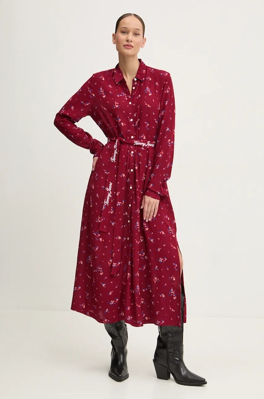Рокля Tommy Jeans флорален бордо DW0DW18474
