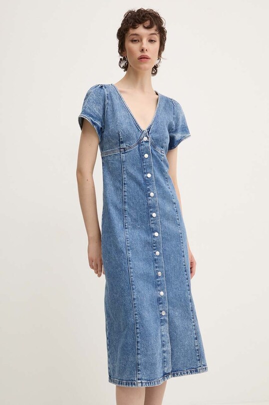 Tommy Jeans rochie din denim midi albastru DW0DW18666