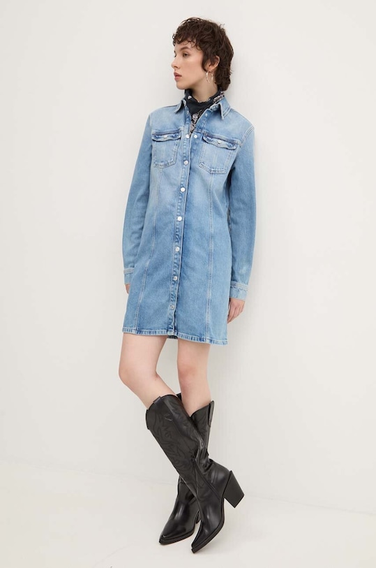 Tommy Jeans rochie din denim fixat albastru DW0DW18709