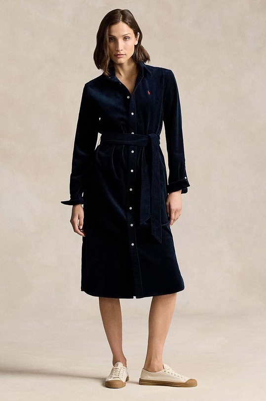 Φόρεμα κοτλέ Polo Ralph Lauren μακρύ σκούρο μπλε 211941474