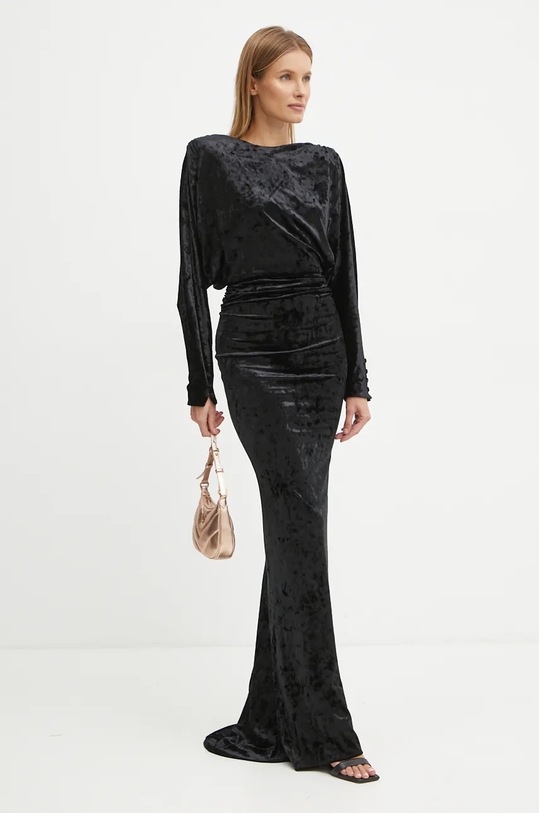 Velurové šaty Pinko maxi černá 104497.A29L