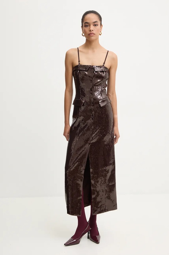 Φόρεμα Rotate Slim Midi Dress με ελαστάν καφέ 1127532910