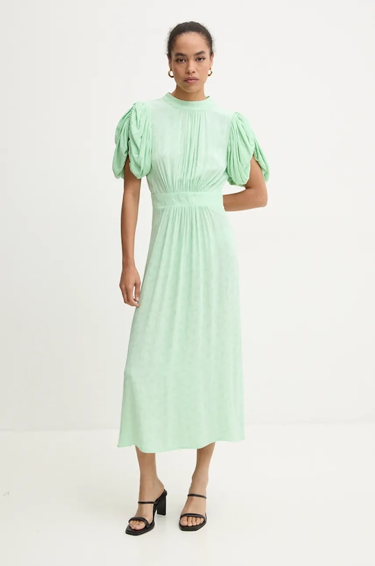 Šaty Rotate Midi Puff Sleeve Dress 1127662981 zelená AW24