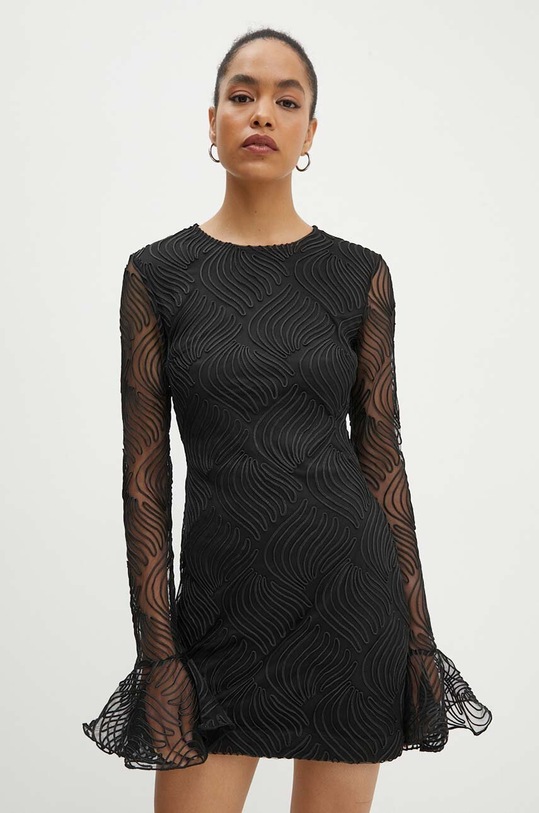 Šaty Rotate Shiny Mini Flounce Dress černá 112947100