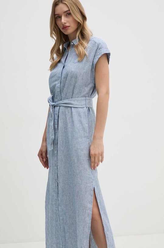 Odzież Pepe Jeans sukienka lniana MAYA PL953555 niebieski