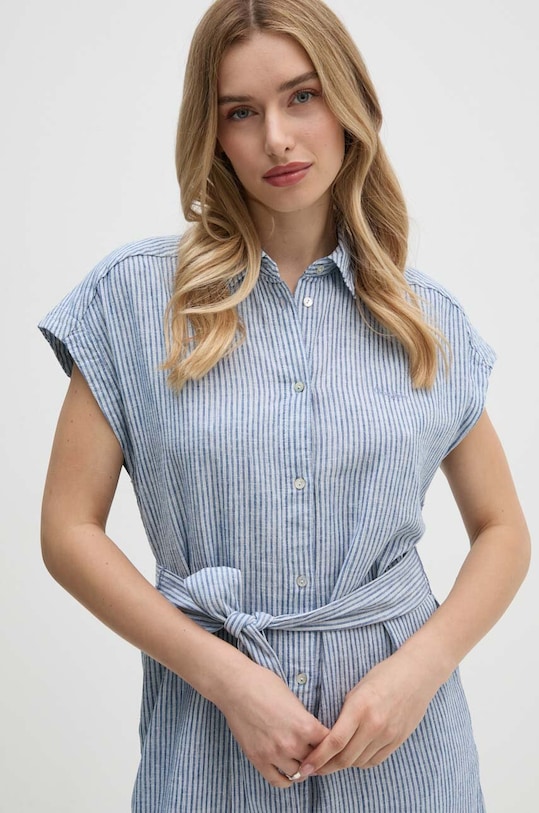 Pepe Jeans sukienka lniana MAYA niebieski PL953555