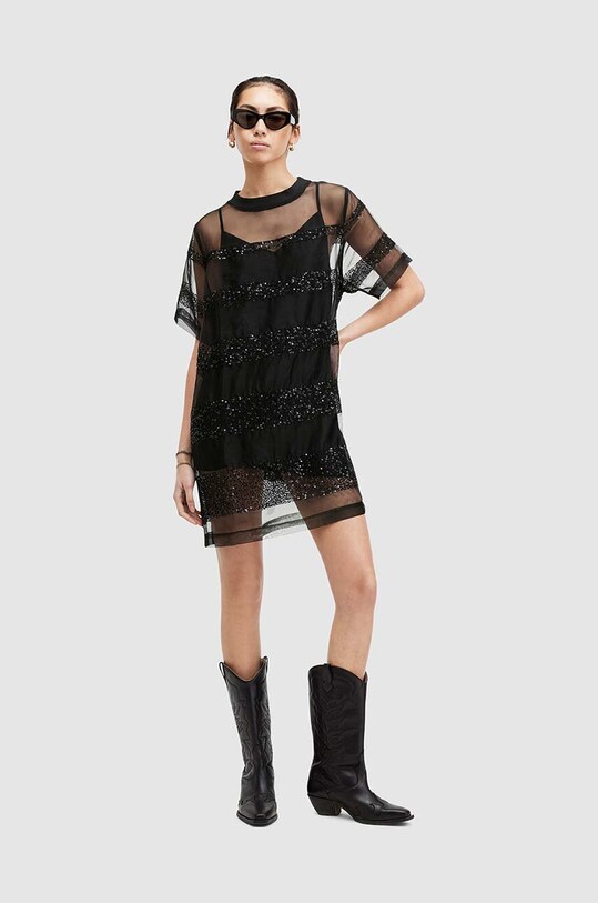 Šaty AllSaints IZABELA EMB W006DA čierna