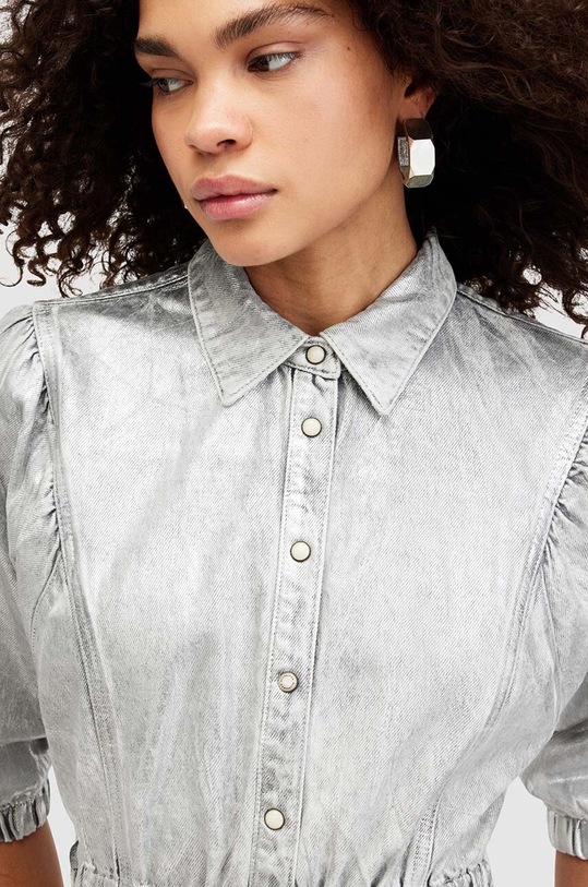 AllSaints rochie din bumbac OSA DENIM W080DA argintiu AW24