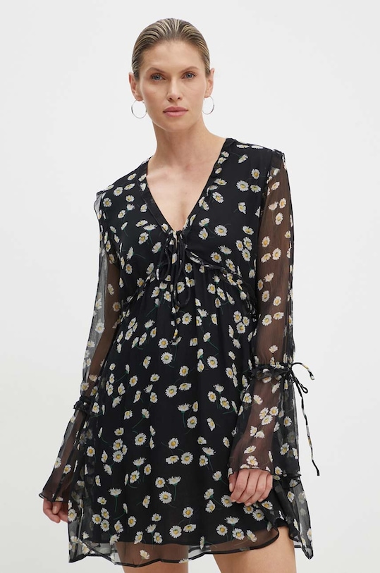 Hedvábné šaty The Kooples mini černá FROB29005K