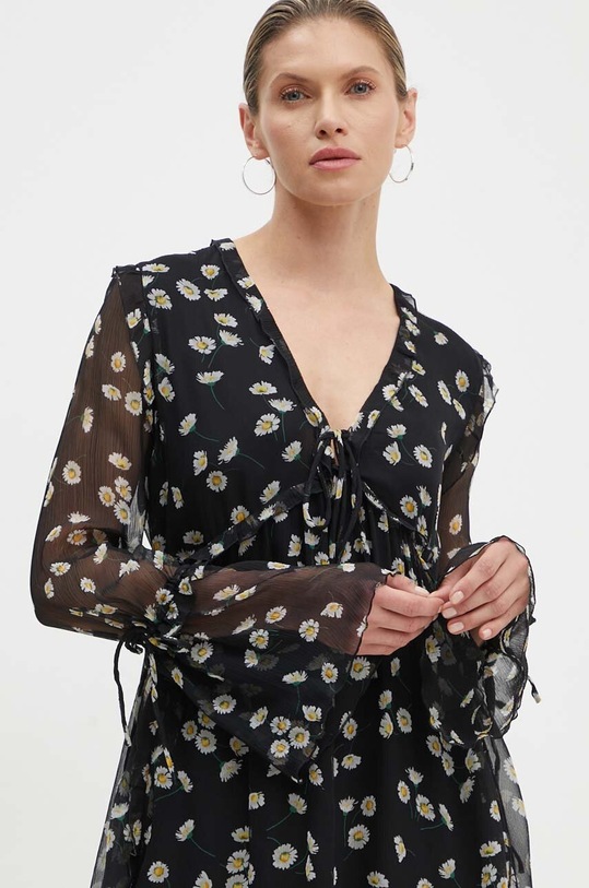 Hedvábné šaty The Kooples černá FROB29005K